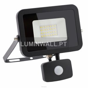 Projector LED Vidro 20W 6500K Preto c/ Sensor de Movimento